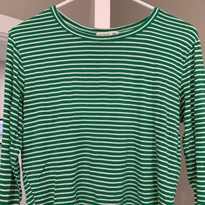 Green and white striped cotton on long sleeve